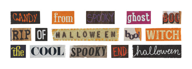 universal halloween word snippets set for ads and banners, png on transparent background
