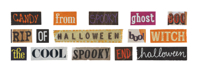 universal halloween word snippets set for ads and banners, png on transparent background
