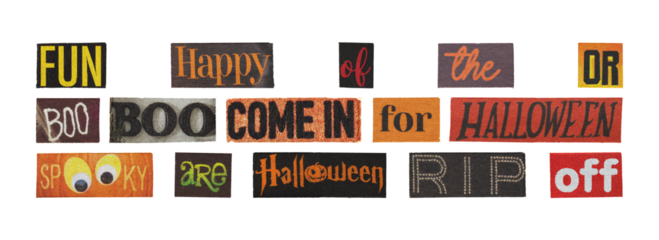 universal halloween word snippets set for ads and banners, png on transparent background

