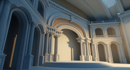 Architectural Grandeur A Serene Hall with Arches and Columns Bathed in Gentle Light Creating a Sense of Awe and Wonder