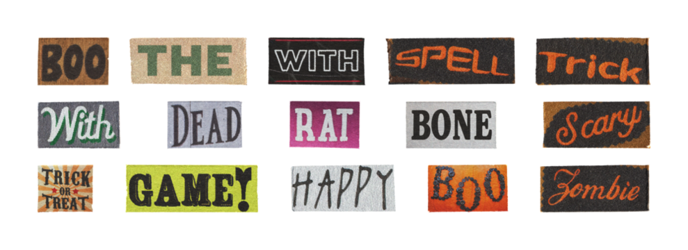 universal halloween word snippets set for ads and banners, png on transparent background
