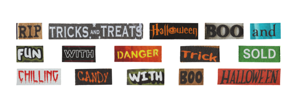 editorial halloween magazine word collage elements for articles and layouts
