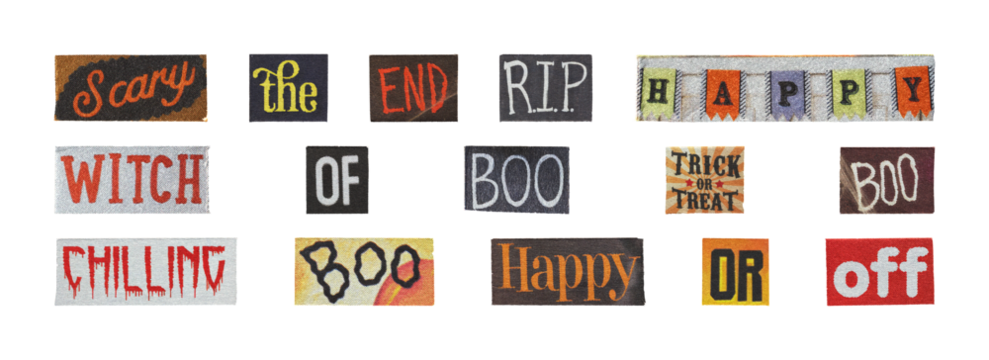 editorial halloween magazine word collage elements for articles and layouts
