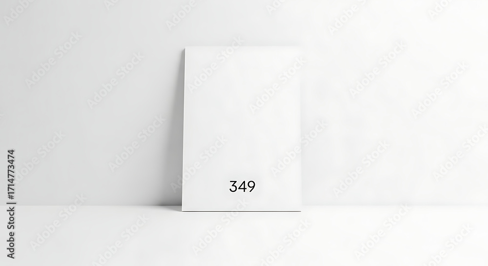 Poster minimalist white object with black number 349 on clean background