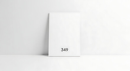 Minimalist White Object with Black Number 349 on Clean Background