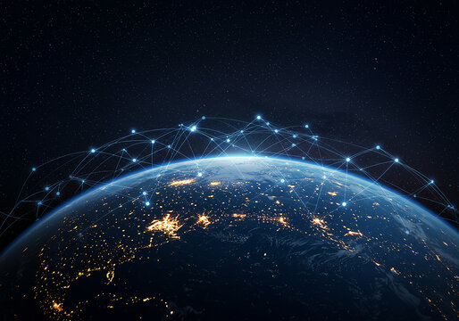 Global network connections illuminate Earth with data transfer and digital communication - Powered by Adobe
