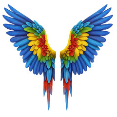 Fototapeta premium Vibrant macaw parrot wings spread open against black background