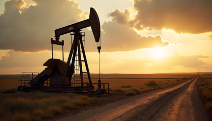 Oil pump jack at sunset