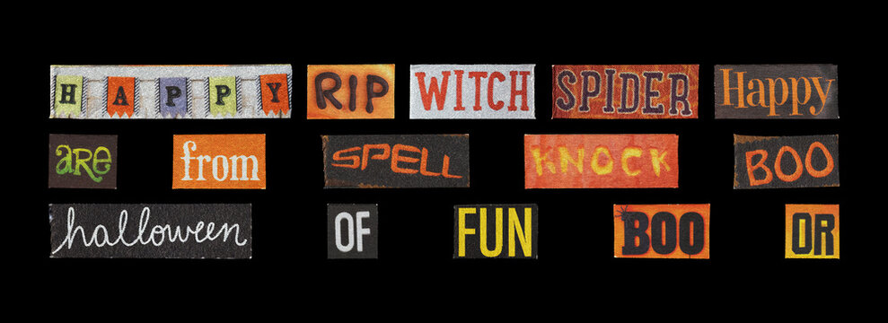 halloween typography wordmarks and text elements for web ui on black background
