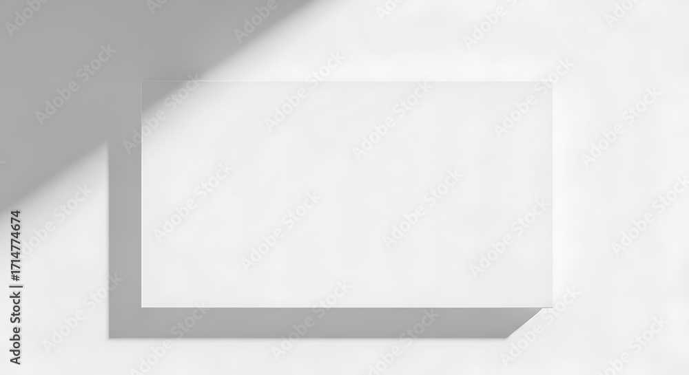 Poster minimalist white rectangle on a clean white background with strong diagonal shadows