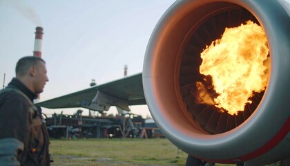 Flame erupts from jet engine