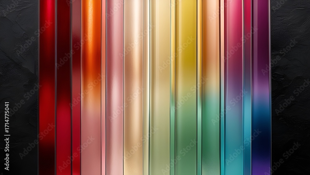 Poster abstract glass gradient featuring the full rainbow spectrum on a deep black canvas. saturated colors
