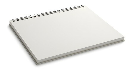 Blank White Spiral Notepad Mockup. Empty Sketchbook Isolated on White Background with Copy Space for Design.