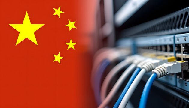 China's Digital Infrastructure: Flag and Network Cables