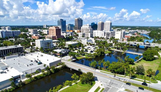 Aerial View of Cityscape and Waterways