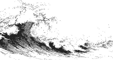 Naklejka premium Ocean wave sketch hand drawn style with splashing water details — stock vector