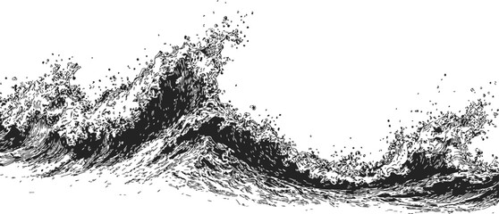 Ocean wave sketch hand drawn black and white detailed water splash — stock vector