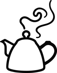 Black bold outline with white background, Outline of tea kettle whistling with steam lines 3