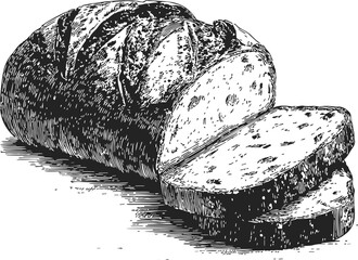 Bread loaf sketch hand drawn style with sliced pieces — stock vector