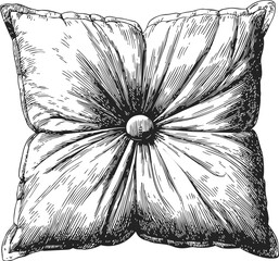 Obraz premium Throw pillow sketch hand drawn with button tufted center and detailed shading — stock vector