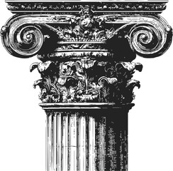 Fototapeta premium Corinthian column capital sketch, hand drawn, ornate acanthus leaves and volutes — stock vector