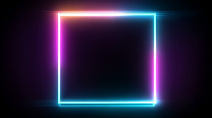 Square neon frame collection glowing borders in blue pink purple violet futuristic graphic element for social media