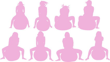 バランスボールを使ってトレーニングする女性のイラスト