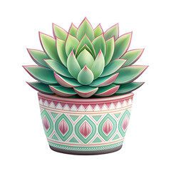 Green succulent plant in a decorative pot isolated on transparent background