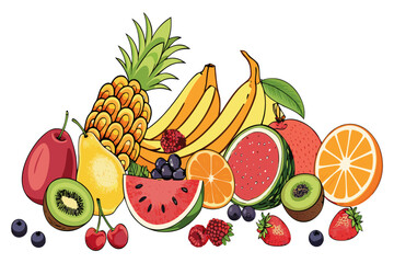 Tropical Fresh Fruit Mix - Vector Illustration