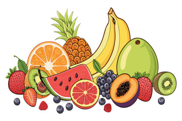 Tropical Fresh Fruit Mix - Vector Illustration