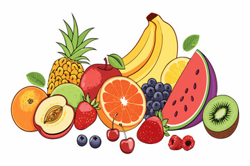 Tropical Fresh Fruit Mix - Vector Illustration