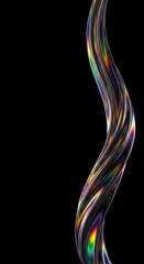 Fototapeta premium An abstract 3D render of a twisted liquid glass shape with vibrant, iridescent rainbow reflections. A futuristic design element isolated on a black background.