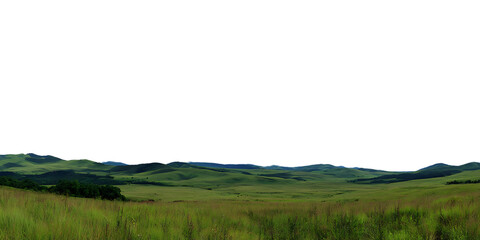 Obraz premium Green Grass Field with Rolling Hills Landscape Isolated on Transparent Background