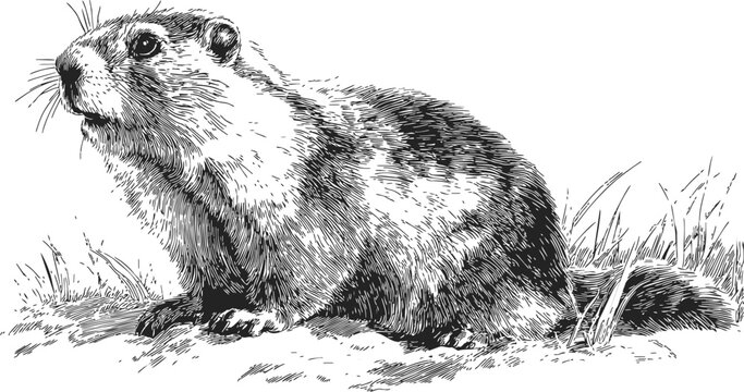 Groundhog sketch hand drawn style detailed sitting on grass &mdash; stock vector