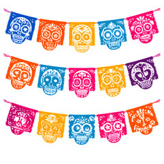 Day of the Dead Papel Picado Banner isolated on transparent background