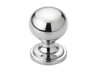 Closeup of a shiny silver cabinet knob isolated on transparent background