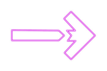Pink neon arrow pointing right isolated on transparent background for design element