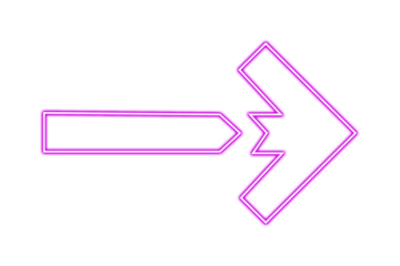 Pink neon arrow pointing right isolated on transparent background for design element