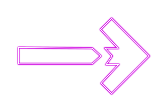Pink neon arrow pointing right isolated on transparent background for design element