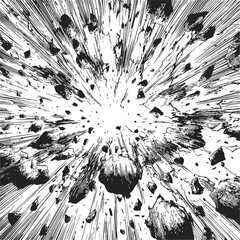 Obraz premium Explosion sketch hand drawn dynamic blast with debris and speed lines — stock vector