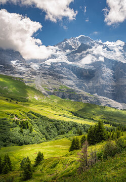Landscape at the foot of the Jungfrau mountain in the Bernese Oberland region of Swiss Alps