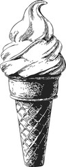 Ice cream cone sketch hand drawn style with waffle cone and soft serve swirl — stock vector