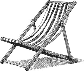 Deckchair sketch hand drawn folding wooden beach chair illustration — stock vector