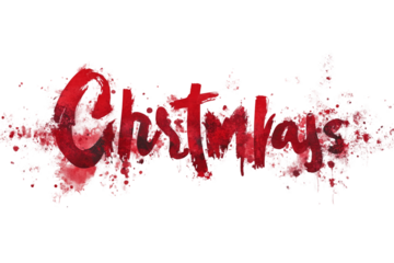 Bold Christmas lettering decorated with red isolated on transparent background