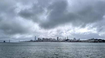 Fototapeta premium a striking contrast between two different scenes. on the left side, there's an overcast sky filled with heavy clouds, creating a dramatic, moody atmosphere