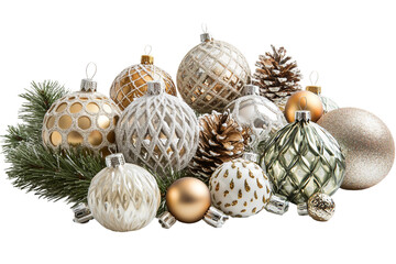 Pine sprig with Christmas ornament isolated on transparent background