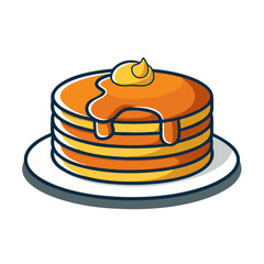 Delicious stack of pancakes with syrup and butter illustration