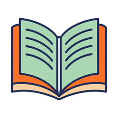 Simple open book icon with orange and green pages