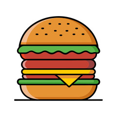Stylized flat design icon of a delicious multi layered hamburger