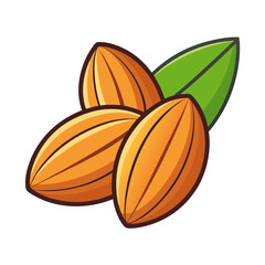 Three ripe cacao pods with green leaves illustration